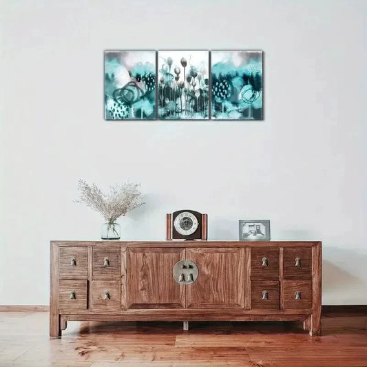 3pcs Ink Flower Blue and Black Decoration Metal Print Ready to Hang Art