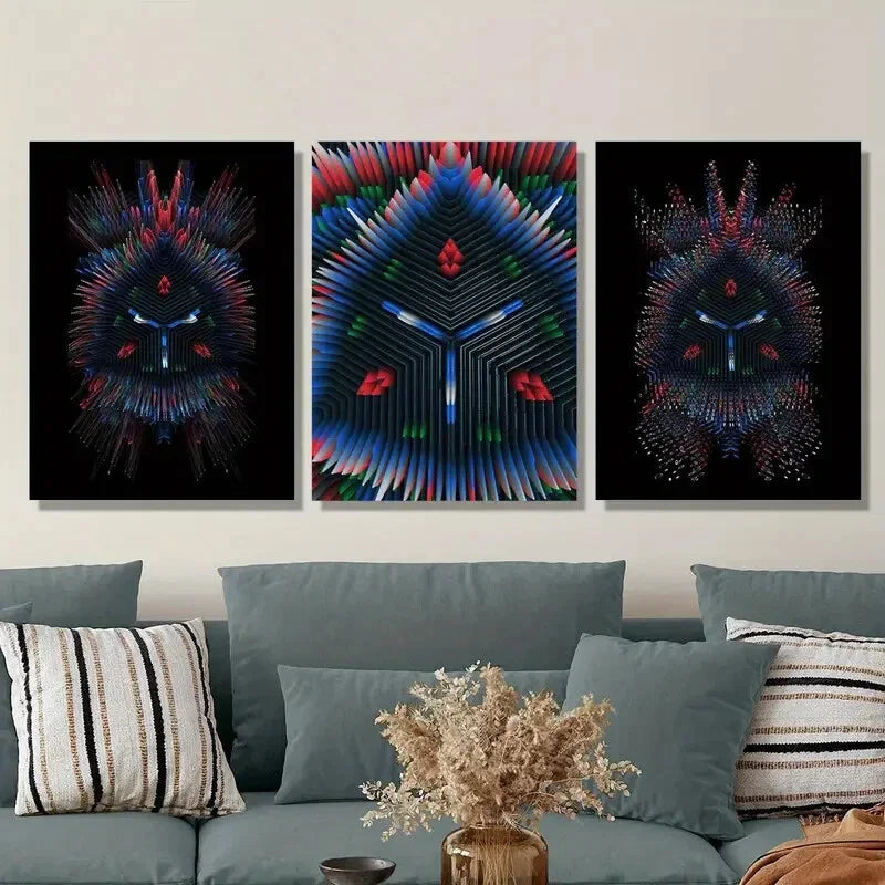 3pcs Abstract Dark Three-dimensional Colorful Metal Print Ready to Hang Art