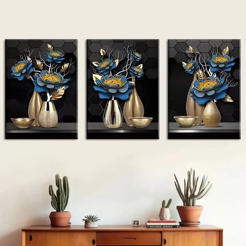 3pcs Modern and fashionable flower potted Wall Art Set Canvas Framed 40x60cm - High Quality Print 100% Australian Made Wall Canvas Ready to Hang