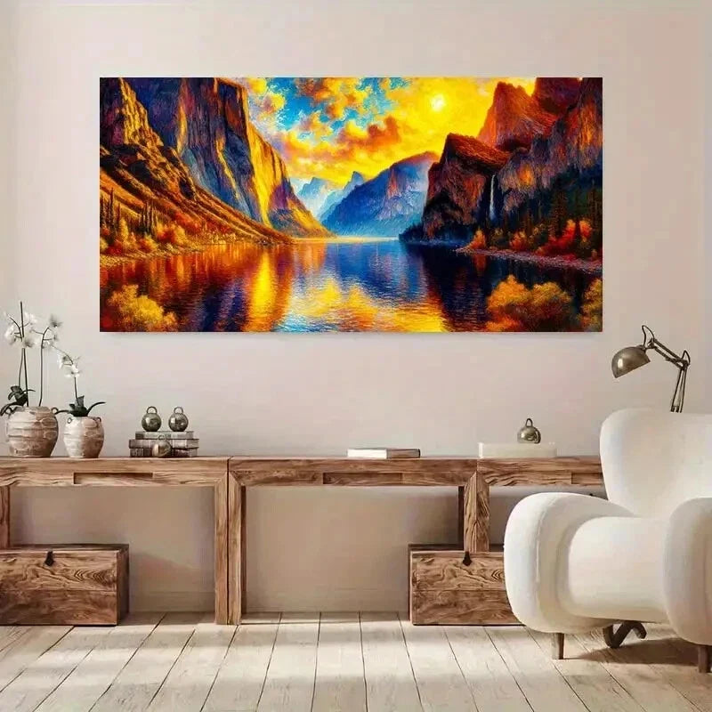Sunset Over Serene Lake wall canvas office home room framed 120x60cm