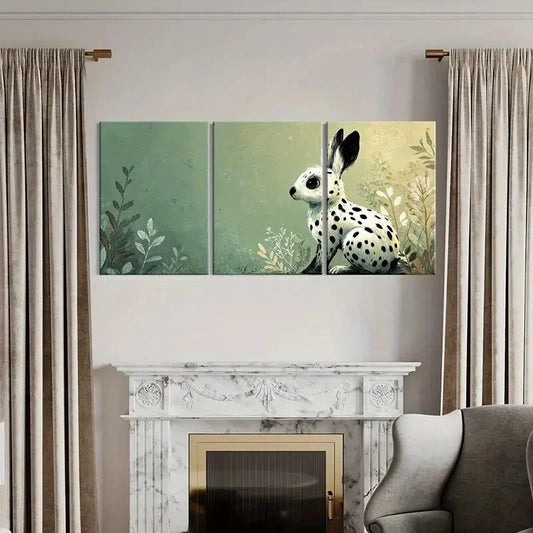 3pcs Rabbit Illustration with Spotted Design Metal Print Ready to Hang Art