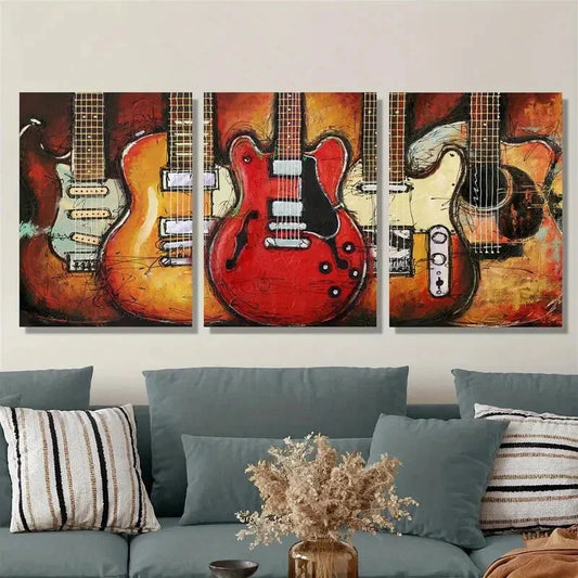3pcs Guitar, street graffiti art, Metal Print Ready to Hang Art