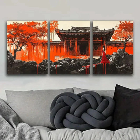 3pcs Ancient buildings Art Painting Metal Print Ready to Hang Art