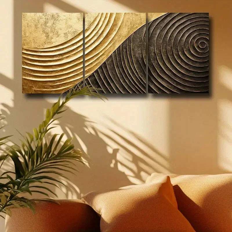 3pcs Luxurious Soft Curve Design Metal Print Ready to Hang Art
