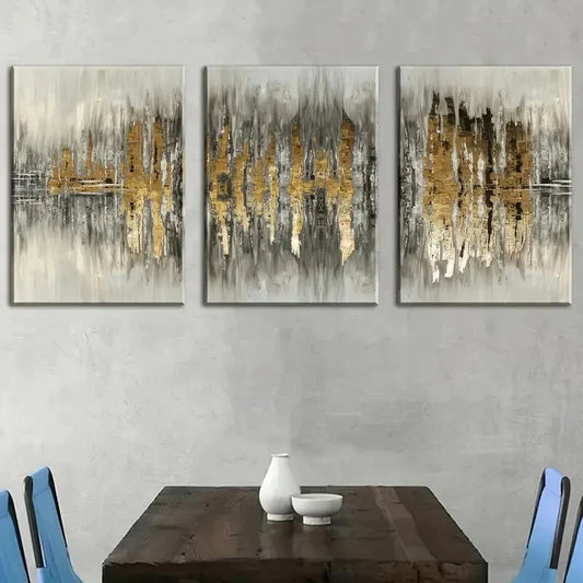 3pcs abstract line print Golden art, Metal Print Ready to Hang Art