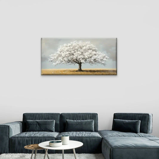 White Trees Cloudy Sky Wall Art Canvas Office Home Room Framed 80x45cm