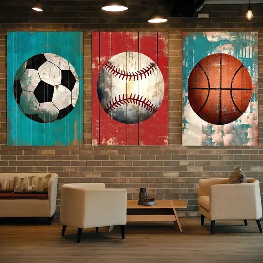 3pcs Football Baseball And Basketball Posters Metal Print Ready to Hang Art