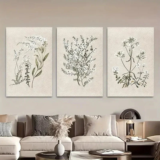 3pcs Vintage Botanical Sketch Antique Flower Metal Print Ready to Hang Art