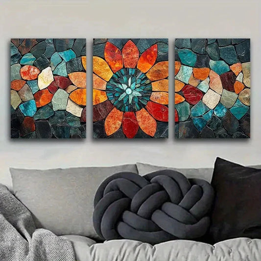 3pcs Floral Style Canvas Wall Art Painting Metal Print Ready to Hang Art
