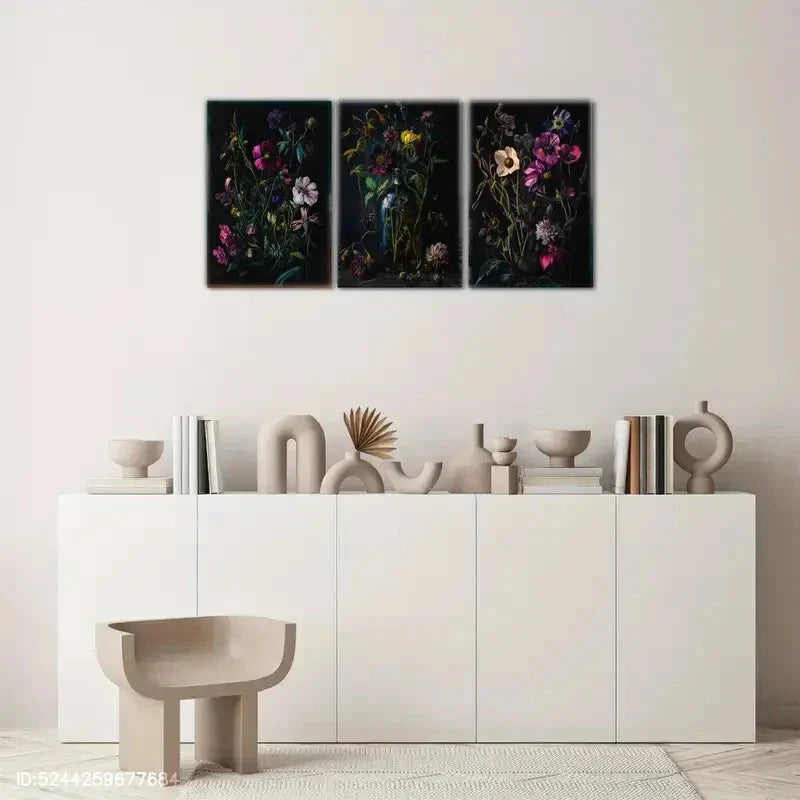 3pcs Dark Floral Decoration Horror Poster Metal Print Ready to Hang Art