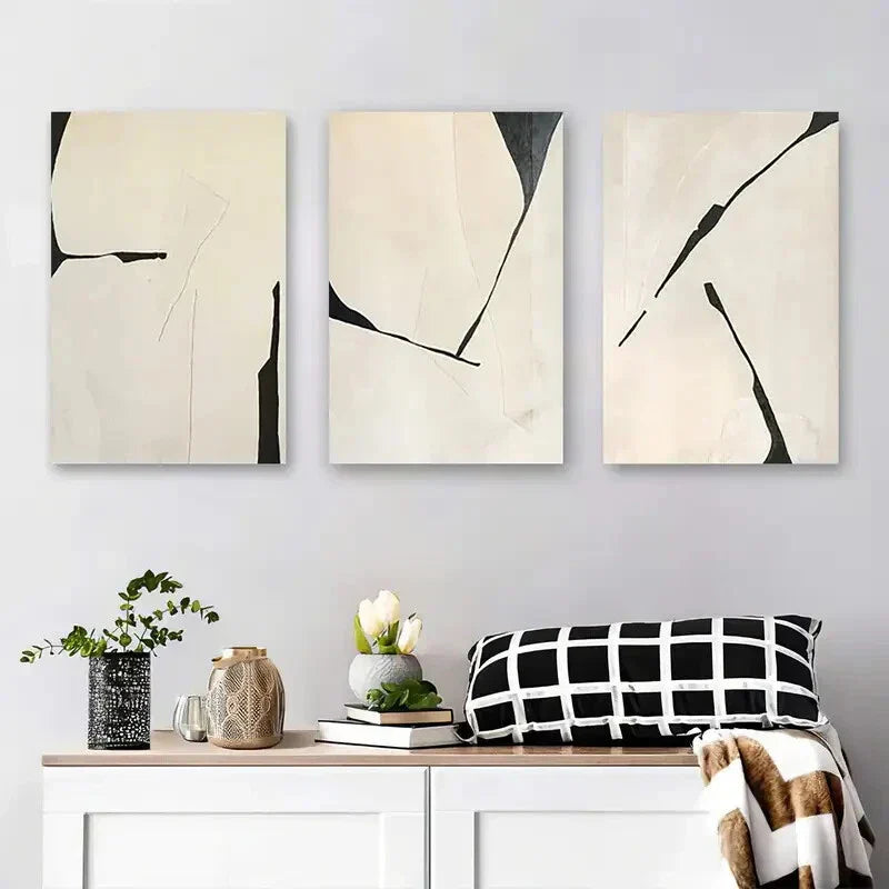 3pcs Modern Abstract Black and White Geometric Metal Print Ready to Hang Art