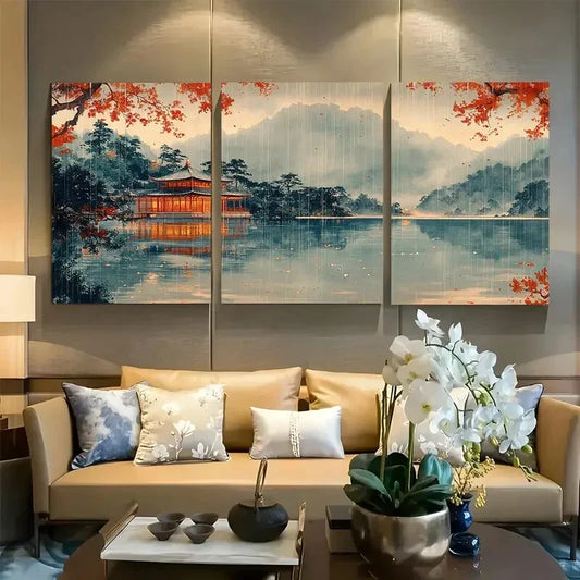 3pcs Rain at Lake Hakone by Tsuchiya Koitsu Ukiyo Metal Print Ready to Hang Art