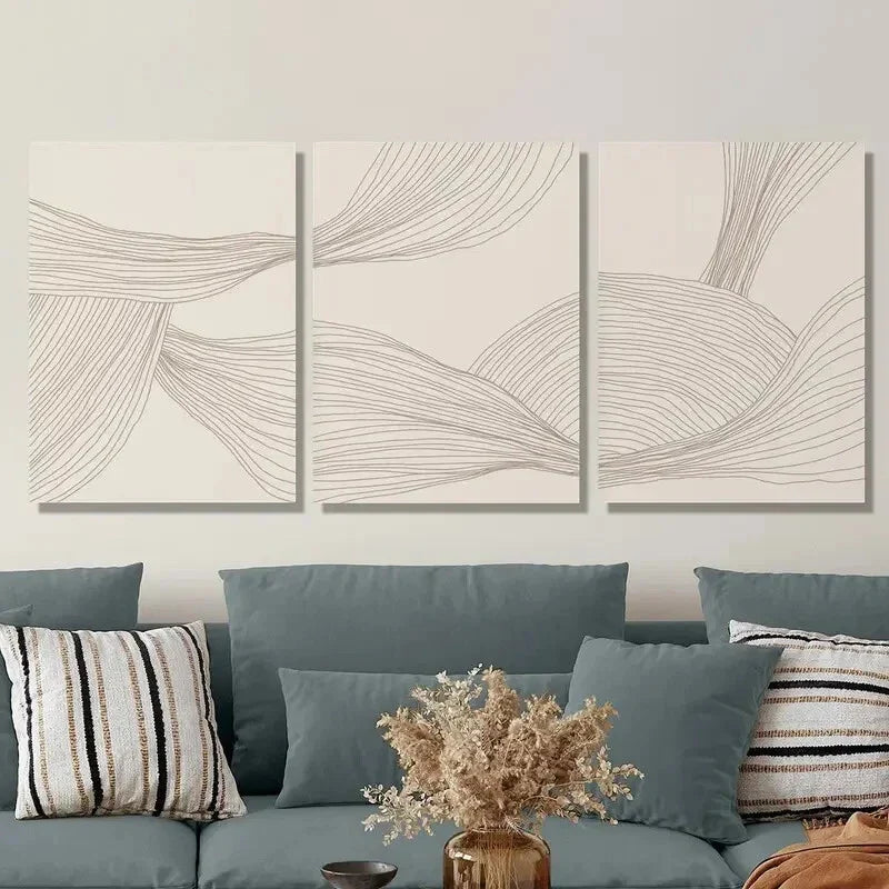 3pcs Abstract line art, minimalist Metal Print Ready to Hang Art