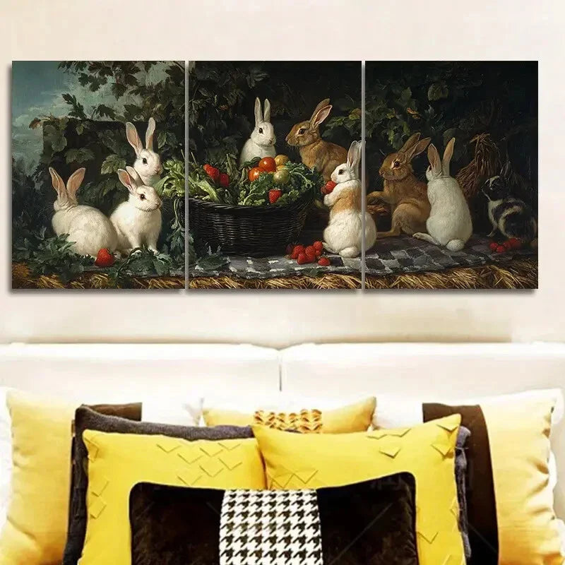 3pcs Rabbit farm ( Wall Art Set Canvas Framed 40x60cm - High Quality Print 100% Australian Made Wall Canvas Ready to Hang