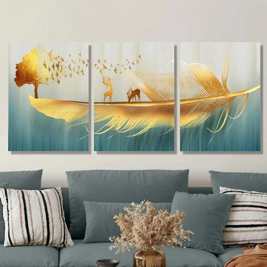 3pcs Reindeer, Birds, Money Tree, Light Metal Print Ready to Hang Art