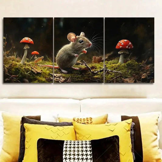 3pcs Small field mouse on mossy Metal Print Ready to Hang Art