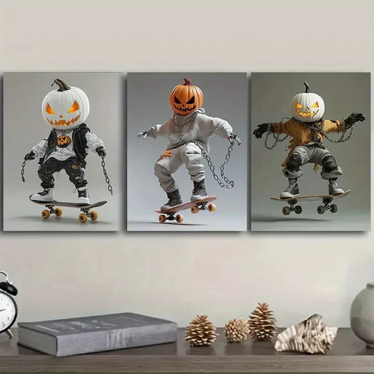 3pcs Evil pumpkin Art Painting Metal Print Ready to Hang Art