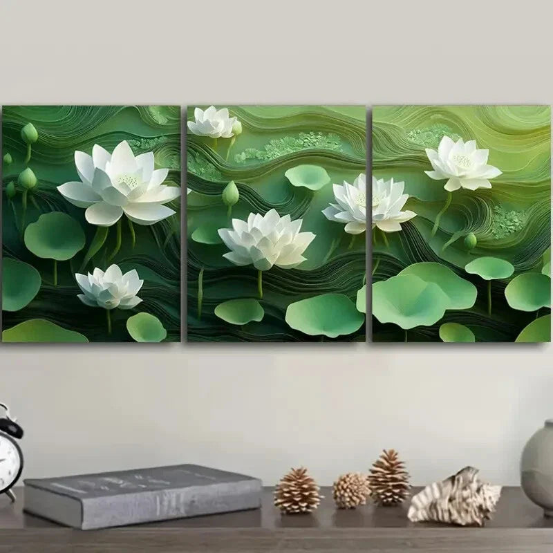 3pcs White Lotus Flower Wall Art Set Canvas Framed 40x60cm - High Quality Print 100% Australian Made Wall Canvas Ready to Hang