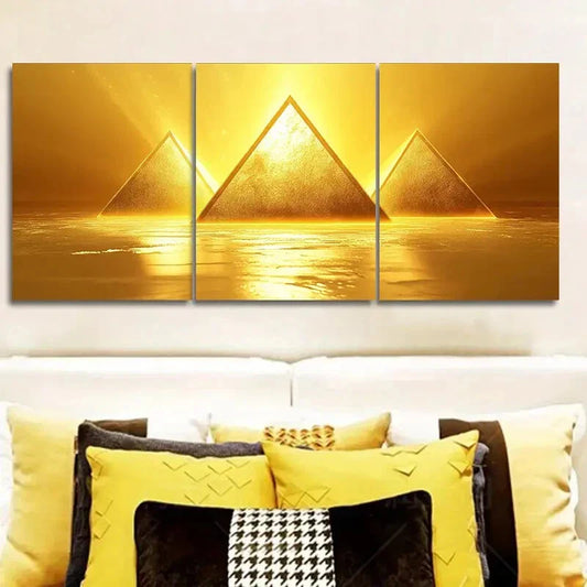 3pcs A glowing yellow triangle Wall Art Set Canvas Framed 40x60cm - High Quality Print 100% Australian Made Wall Canvas Ready to Hang