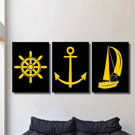 3pcs Steering wheel for controlling the direction Metal Print Ready to Hang Art