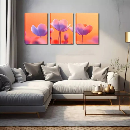 3pcs A few Pink Flowers Wall Art Set Canvas Framed 40x60cm - High Quality Print 100% Australian Made Wall Canvas Ready to Hang
