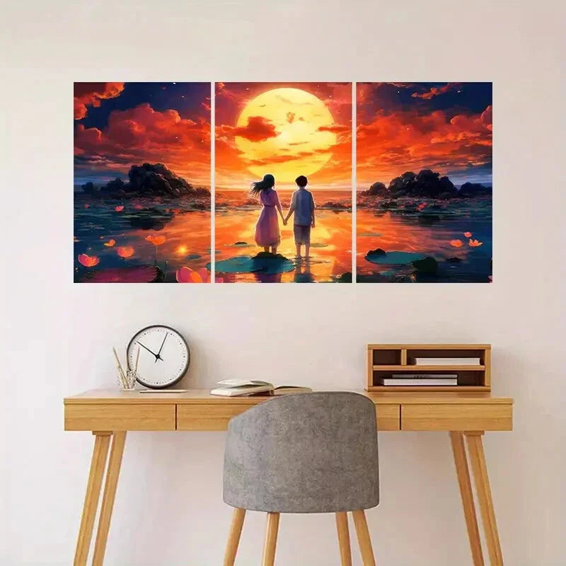 3pcs You and I watch the sunset, love, Metal Print Ready to Hang Art
