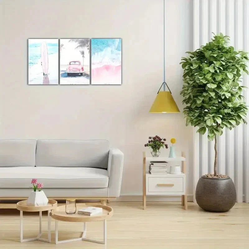 3pcs Seaside Scenery Seascape Seaside Villa Metal Print Ready to Hang Art