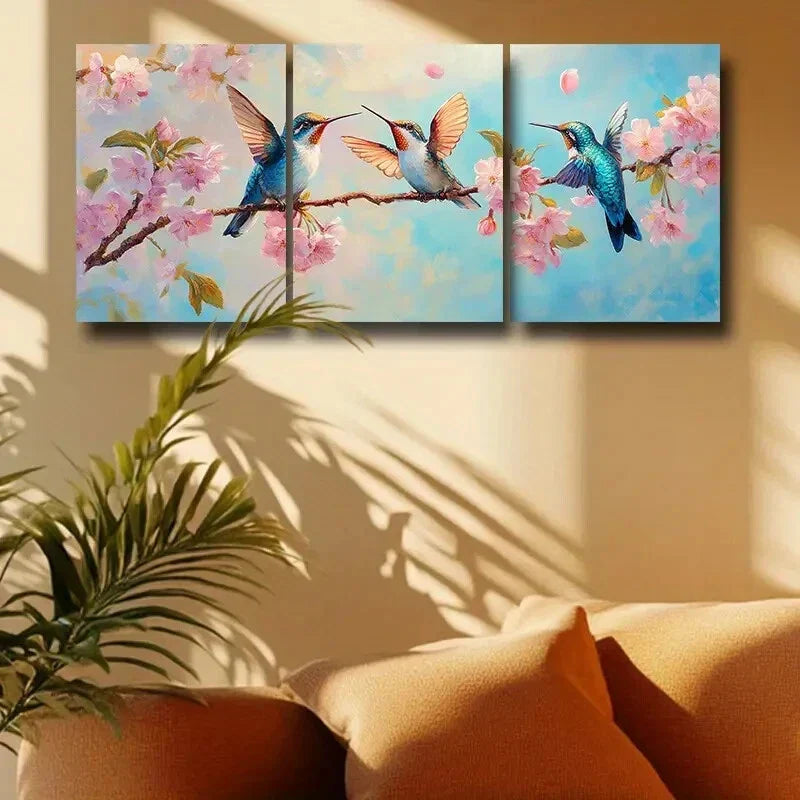 3pcs Featuring Vibrant Hummingbirds Design Metal Print Ready to Hang Art