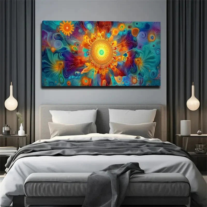 Vibrant Sunflower Design Décor Wall Art Canvas Office Home Room Framed 120x60cm