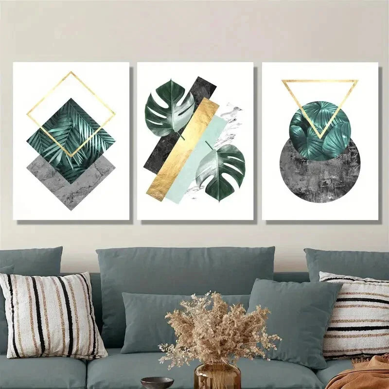 3pcs plant polygonal modern abstract art, Metal Print Ready to Hang Art