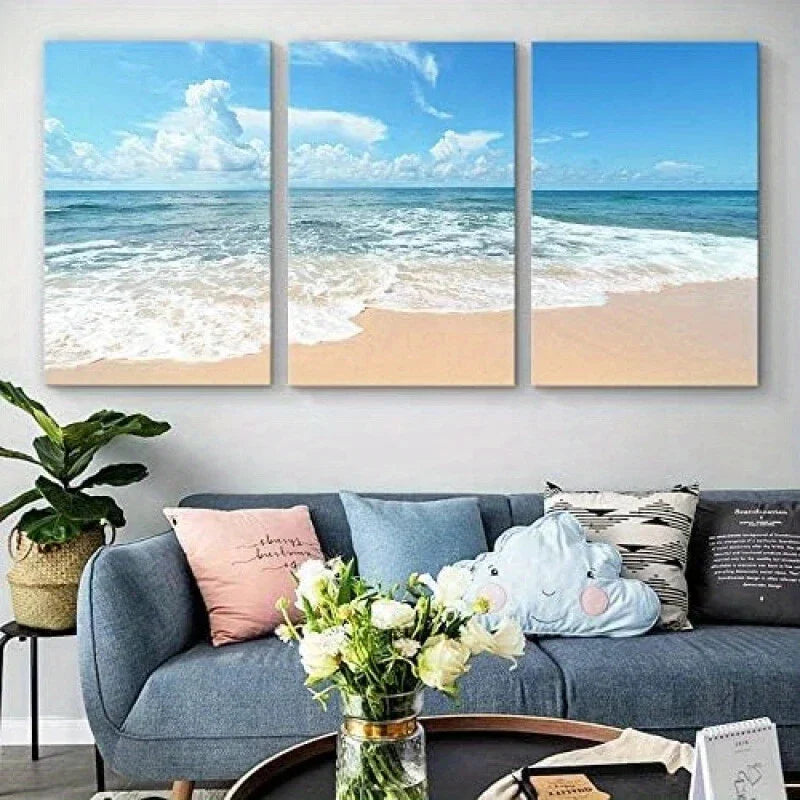 3pcs Sea Wave Nautical Shore Nature Ocean Metal Print Ready to Hang Art
