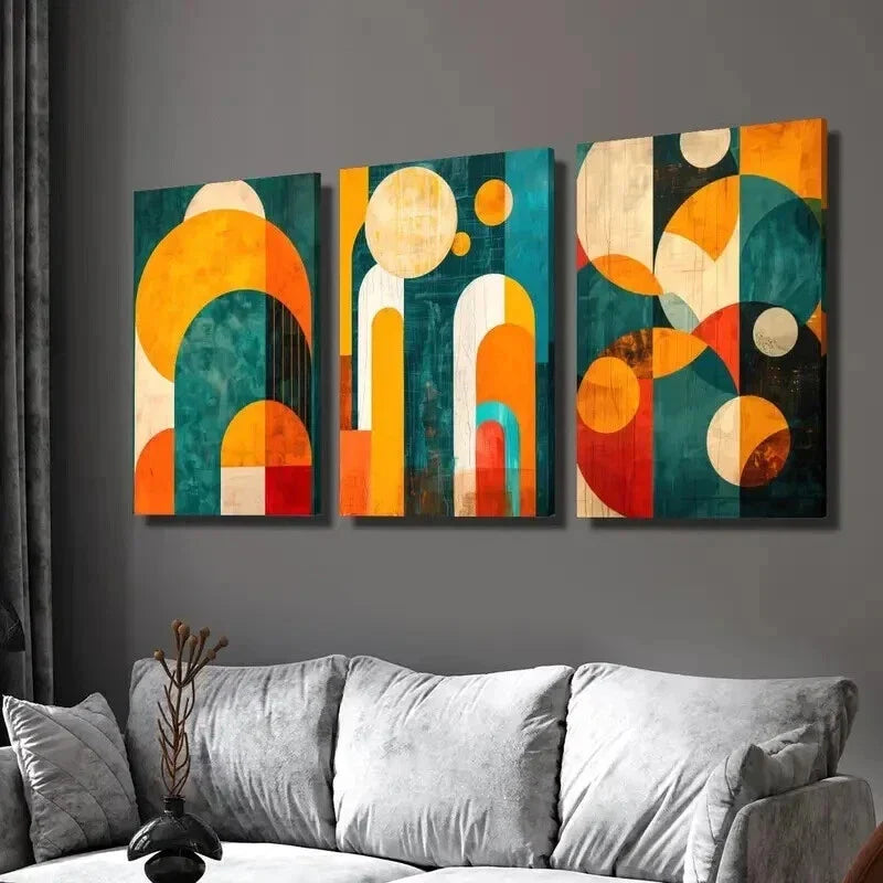 3pcs Abstract Colorful Geometric Shapes Wall Art Set Canvas Framed 40x60cm - High Quality Print 100% Australian Made Wall Canvas Ready to Hang