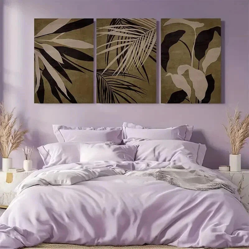 3pcs Abstract Brown Tropical Leaf Print Wall Art Set Canvas Framed 40x60cm - High Quality Print 100% Australian Made Wall Canvas Ready to Hang