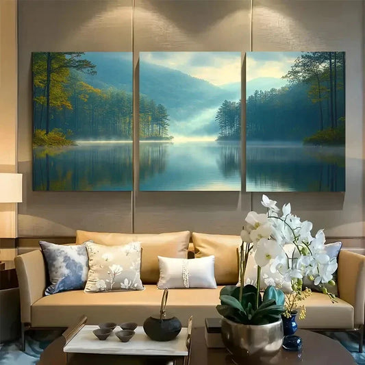 3pcs Misty River Smoky Mountain Landscape Metal Print Ready to Hang Art