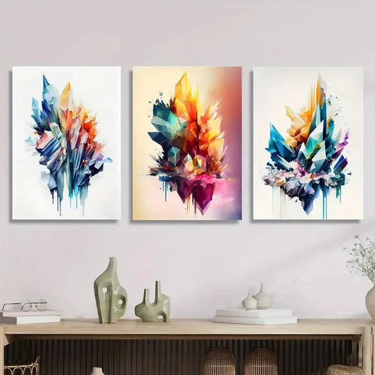 3pcs Colorful crystal art, geometric gradient Metal Print Ready to Hang Art