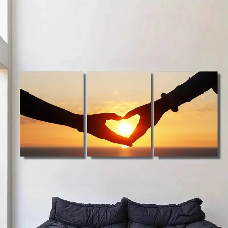 3pcs Romantic Sunset Heart Hands Metal Print Ready to Hang Art