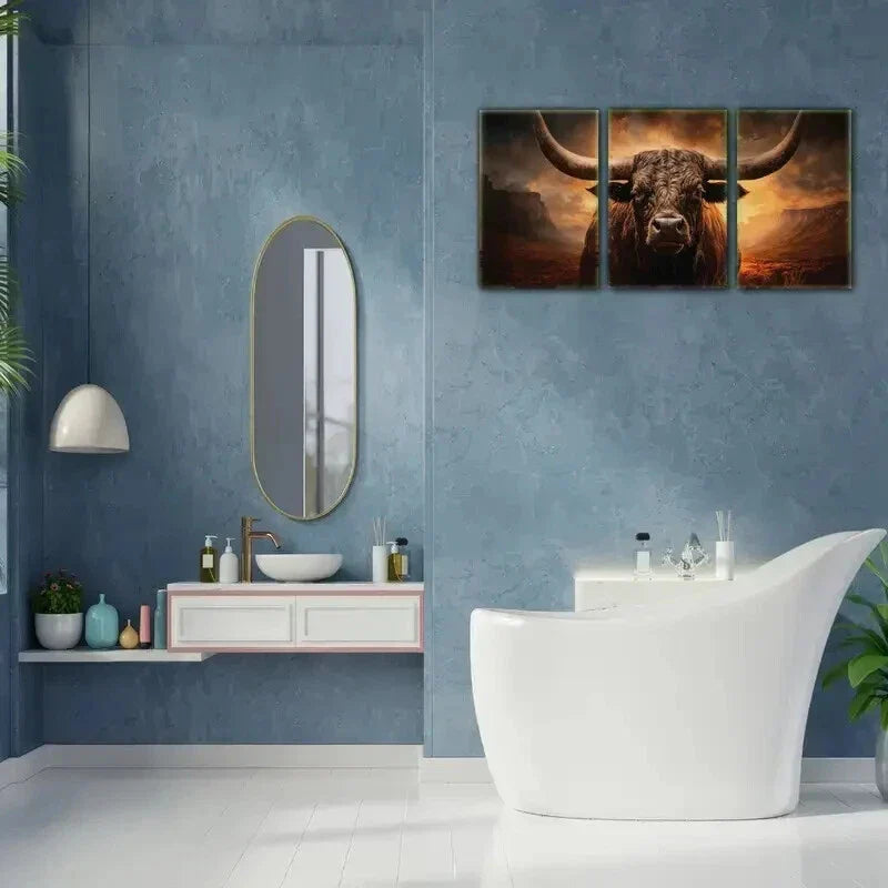 3pcs Texas Longhorn Cattle Animal Art Poster Metal Print Ready to Hang Art