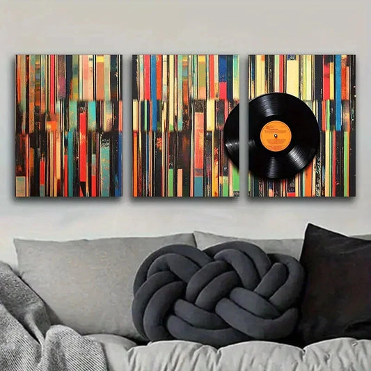 3pcs Featuring Colorful Striped Designs Music Metal Print Ready to Hang Art