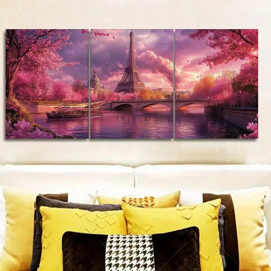 3pcs Cherry Blossoms at Eiffel Tower Wall Art Set Canvas Framed 40x60cm - High Quality Print 100% Australian Made Wall Canvas Ready to Hang