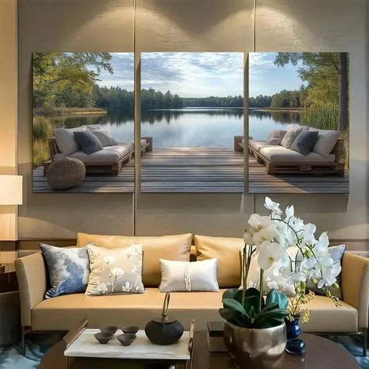 3pcs Sebago Lake, Peaceful Lake House Metal Print Ready to Hang Art