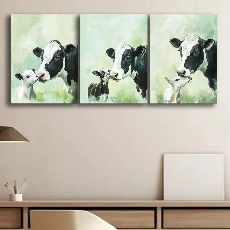 3pcs Charming Calf & Friends Metal Print Ready to Hang Art