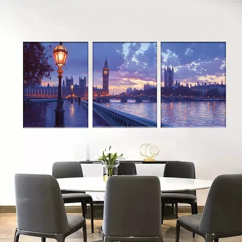 3pcs London Big Ben and Westminster Bridge Sunset Wall Art Set Canvas Framed 40x60cm - High Quality Print 100% Australian Made Wall Canvas Ready to Hang