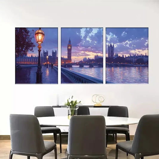 3pcs London Big Ben and Westminster Bridge Sunset Wall Art Set Canvas Framed 40x60cm - High Quality Print 100% Australian Made Wall Canvas Ready to Hang