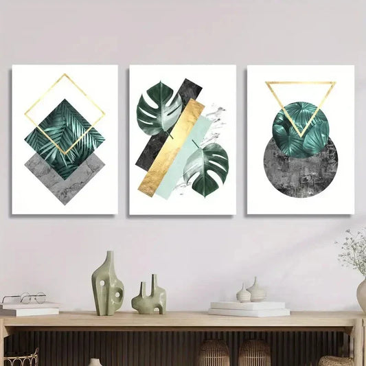 3pcs plant polygonal modern abstract art, Metal Print Ready to Hang Art