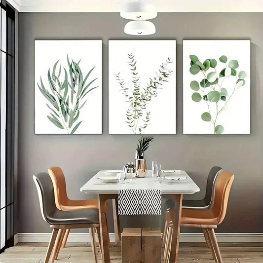 3pcs Modern Botanical Eucalyptus & Greenery Metal Print Ready to Hang Art