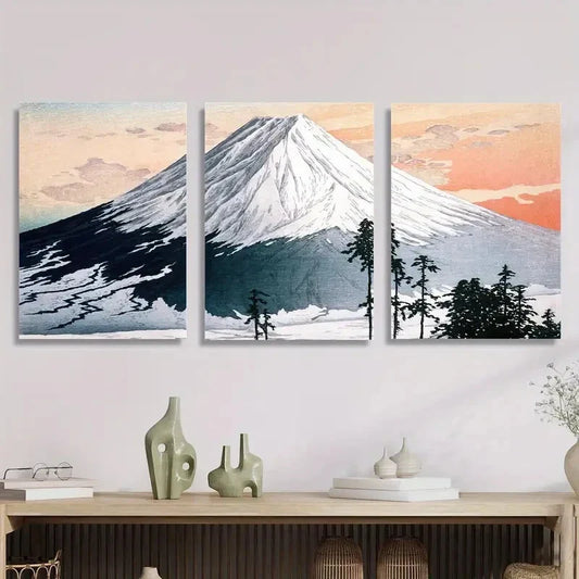 3pcs Mount Fuji wins mountainous area, Metal Print Ready to Hang Art