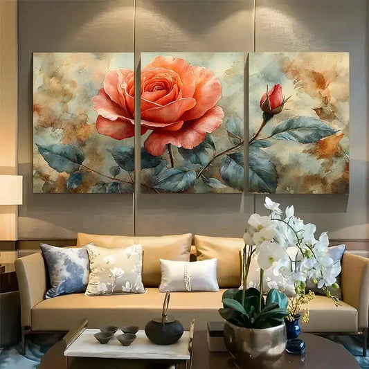 3pcs Vibrant Rose Watercolor Botanical Cottagecore Metal Print Ready to Hang Art