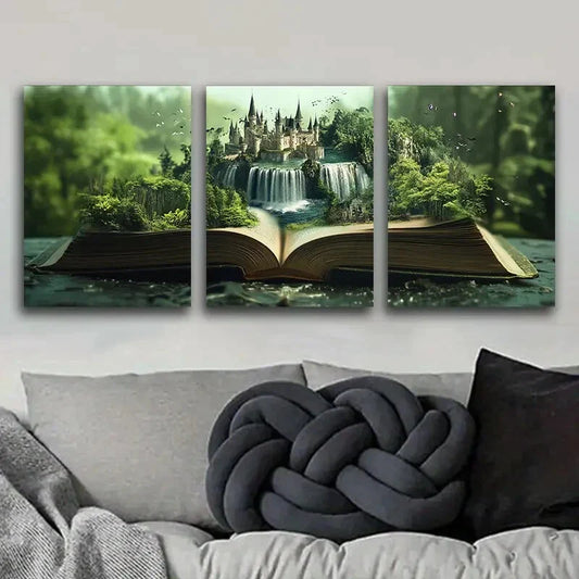 3pcs Featuring Book-Themed Scenery Metal Print Ready to Hang Art