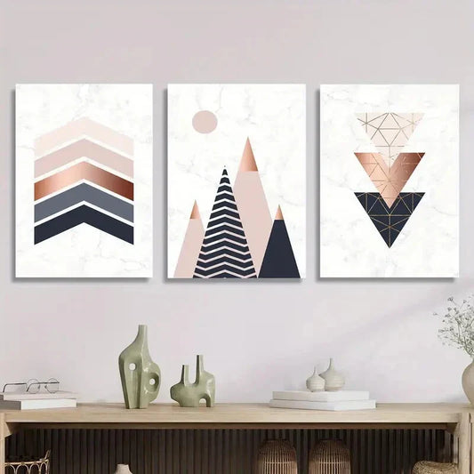 3pcs Abstract Geometric Marble Texture Metal Print Ready to Hang Art