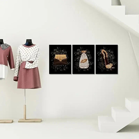 3pcs High Heels Perfume with Leopard Metal Print Ready to Hang Art